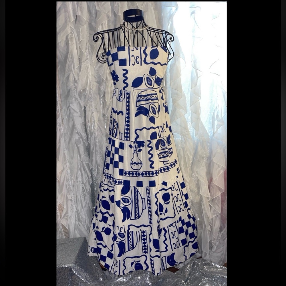 Bailey Rose S Blue and White Patterned Women's Dress